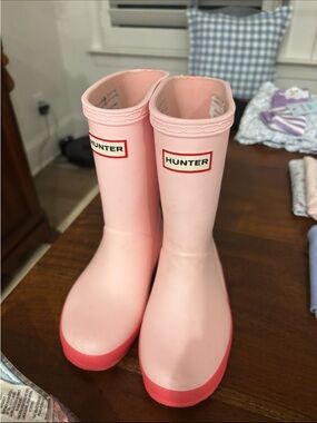 Hunter Pink Kids Rain Boots with Coral Trim